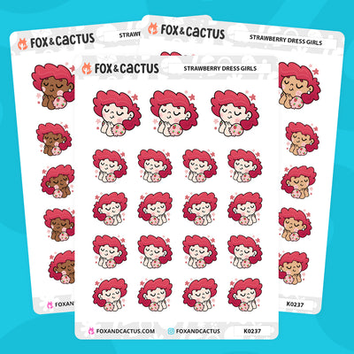 Strawberry Dress (Red Hair) Kawaii Girl Stickers by Fox and Cactus