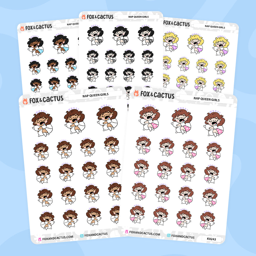 Nap Queen Kawaii Girl Stickers by Fox and Cactus