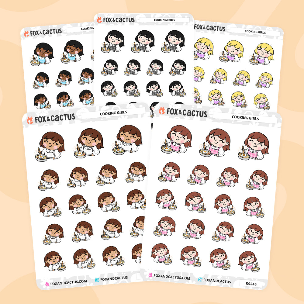 Cooking Kawaii Girl Stickers by Fox and Cactus