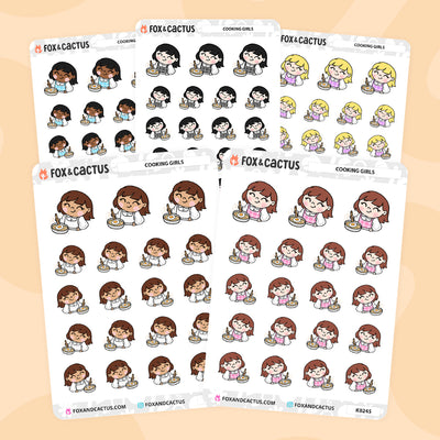 Cooking Kawaii Girl Stickers by Fox and Cactus