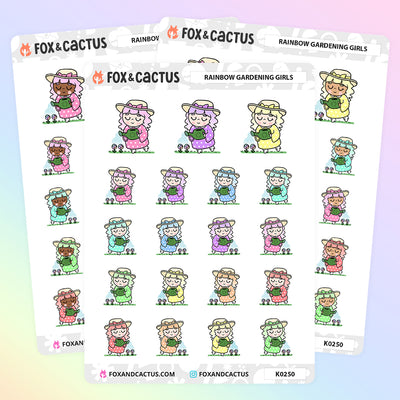 Rainbow Gardening Kawaii Girl Stickers by Fox and Cactus