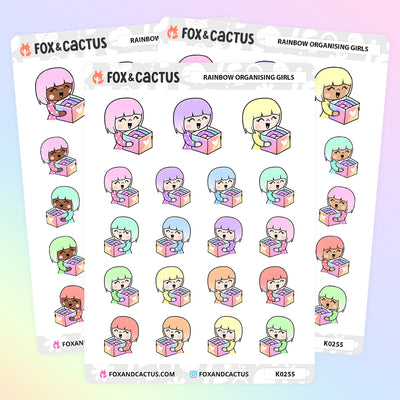 Rainbow Organising Kawaii Girl Stickers by Fox and Cactus