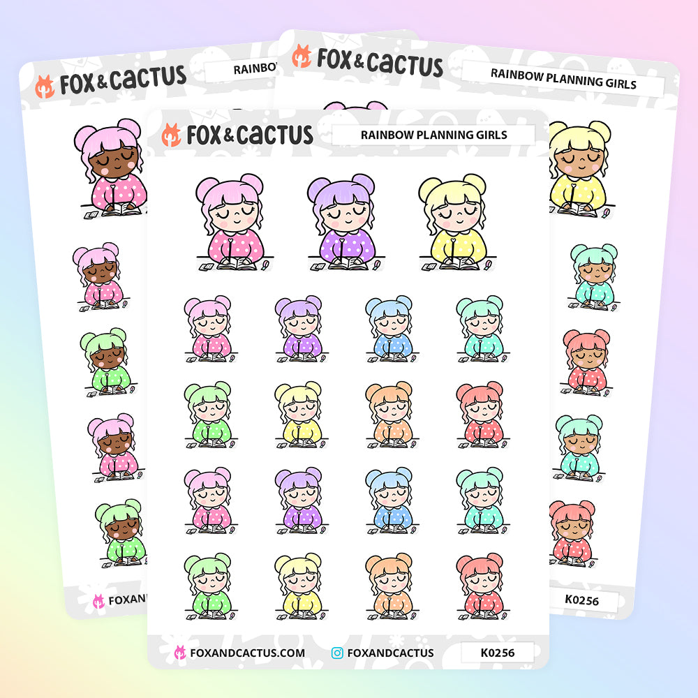 Rainbow Planning Kawaii Girl Stickers by Fox and Cactus