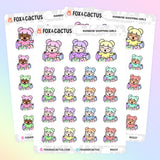 Rainbow Shopping Kawaii Girl Stickers by Fox and Cactus