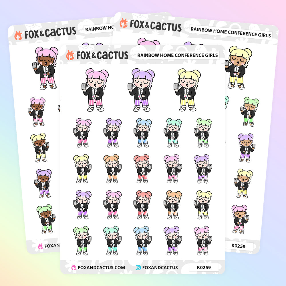 Rainbow Home Conference Kawaii Girl Stickers by Fox and Cactus