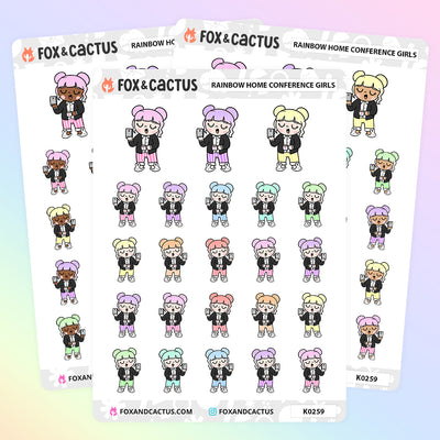 Rainbow Home Conference Kawaii Girl Stickers by Fox and Cactus