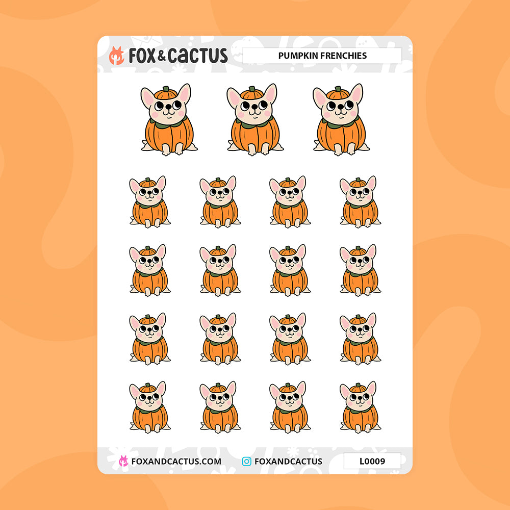 Pumpkin Frenchie Stickers by Fox and Cactus