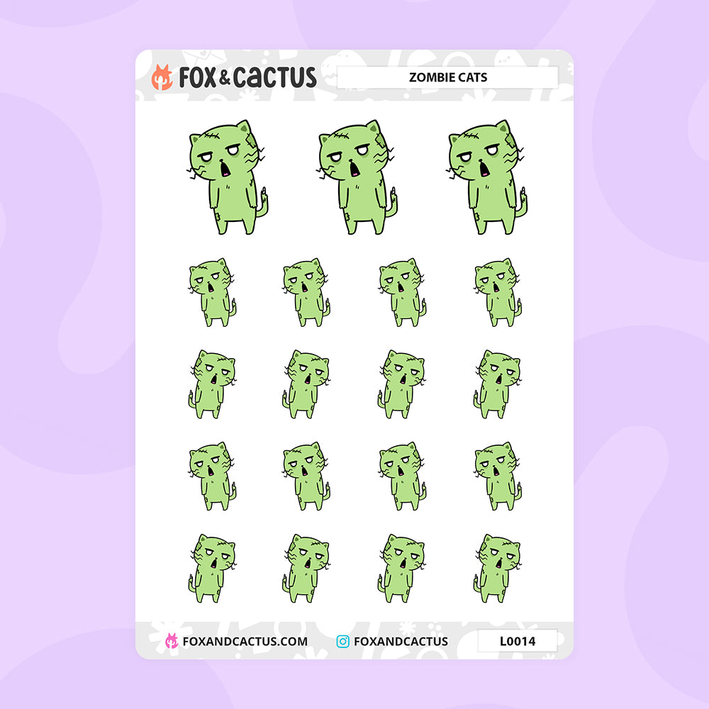 Zombie Cat Stickers by Fox and Cactus