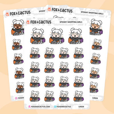 Spooky Shopping Kawaii Girl Stickers by Fox and Cactus