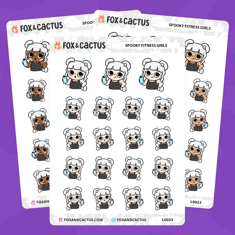 Spooky Fitness Kawaii Girl Stickers by Fox and Cactus