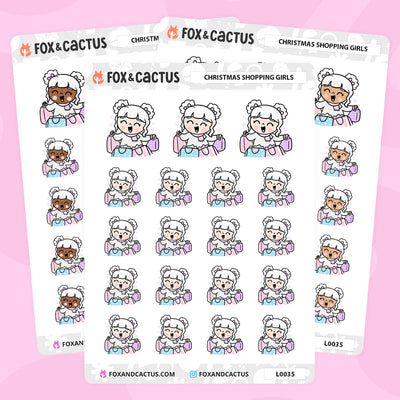 Christmas (Pastel) Shopping Kawaii Girl Stickers by Fox and Cactus