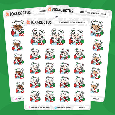 Christmas (Traditional) Shopping Kawaii Girl Stickers by Fox and Cactus
