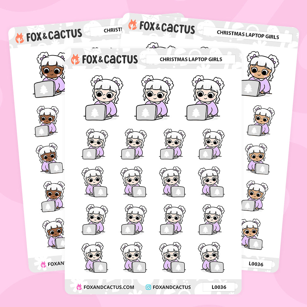 Christmas (Pastel) Laptop Kawaii Girl Stickers by Fox and Cactus
