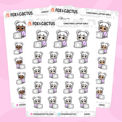 Christmas (Pastel) Laptop Kawaii Girl Stickers by Fox and Cactus