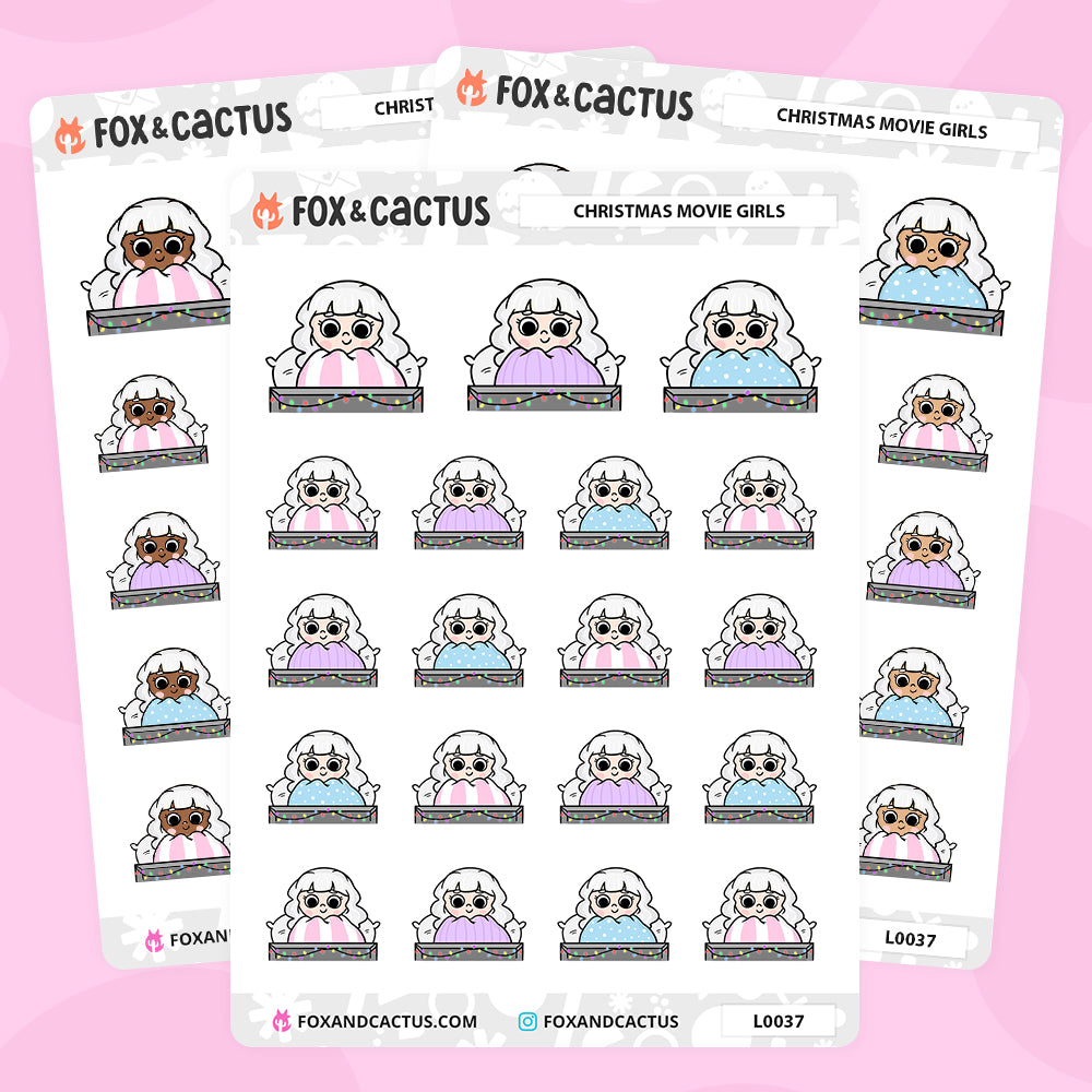 Christmas (Pastel) Movie Kawaii Girl Stickers by Fox and Cactus