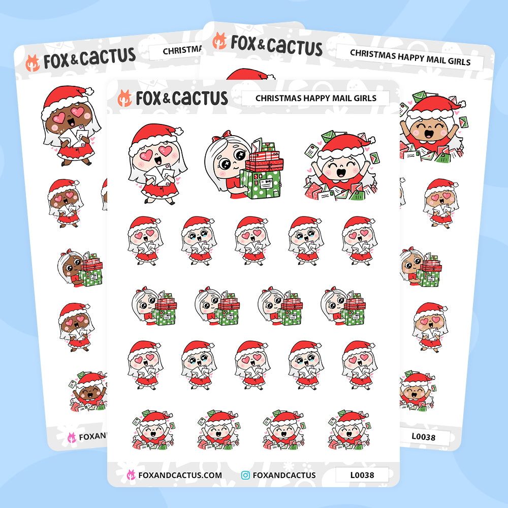 Christmas Happy Mail Kawaii Girl Stickers by Fox and Cactus