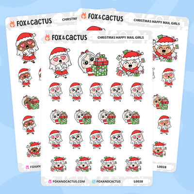 Christmas Happy Mail Kawaii Girl Stickers by Fox and Cactus