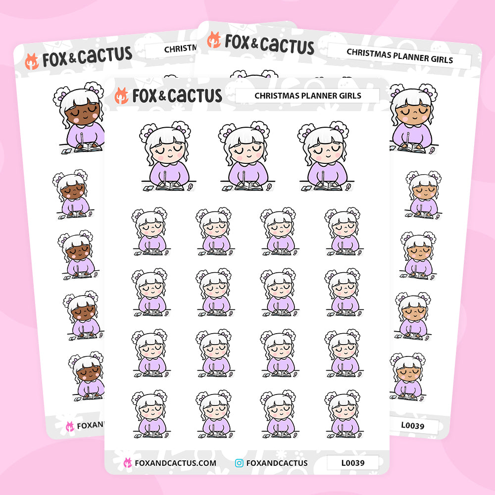 Christmas (Pastel) Planner Kawaii Girl Stickers by Fox and Cactus