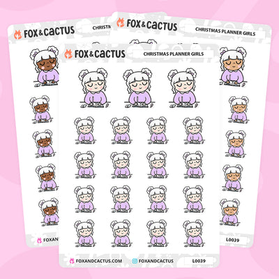 Christmas (Pastel) Planner Kawaii Girl Stickers by Fox and Cactus