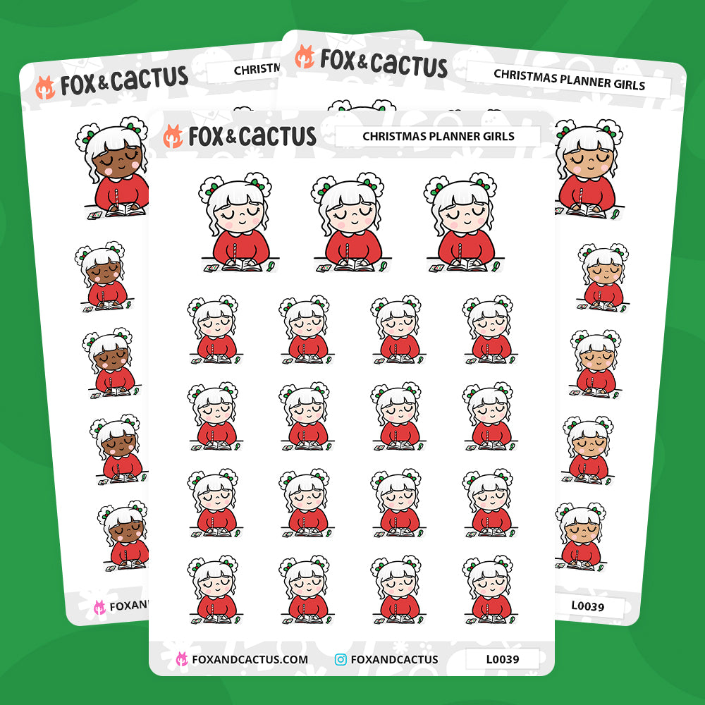 Christmas (Traditional) Planner Kawaii Girl Stickers by Fox and Cactus