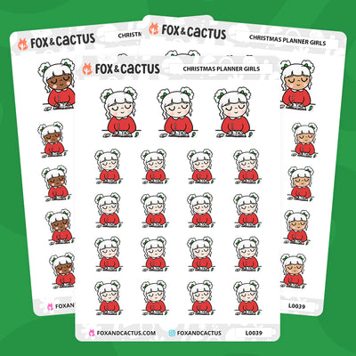Christmas (Traditional) Planner Kawaii Girl Stickers by Fox and Cactus