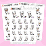 Christmas (Pastel) Dog Walking Kawaii Girl Stickers by Fox and Cactus