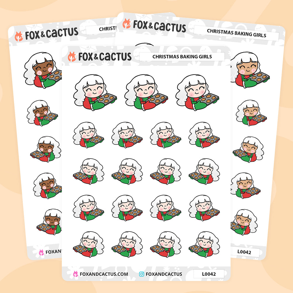 Christmas Baking Kawaii Girl Stickers by Fox and Cactus