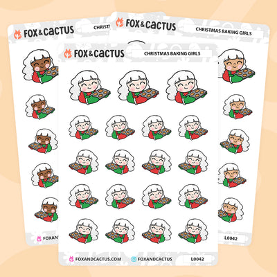 Christmas Baking Kawaii Girl Stickers by Fox and Cactus