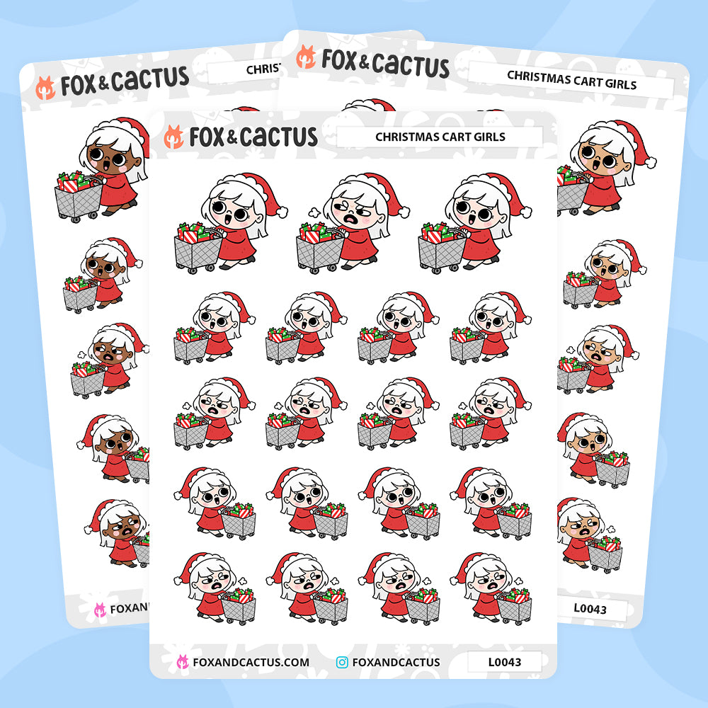 Christmas Shopping Cart Kawaii Girl Stickers by Fox and Cactus
