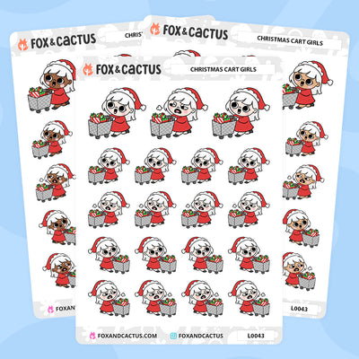 Christmas Shopping Cart Kawaii Girl Stickers by Fox and Cactus