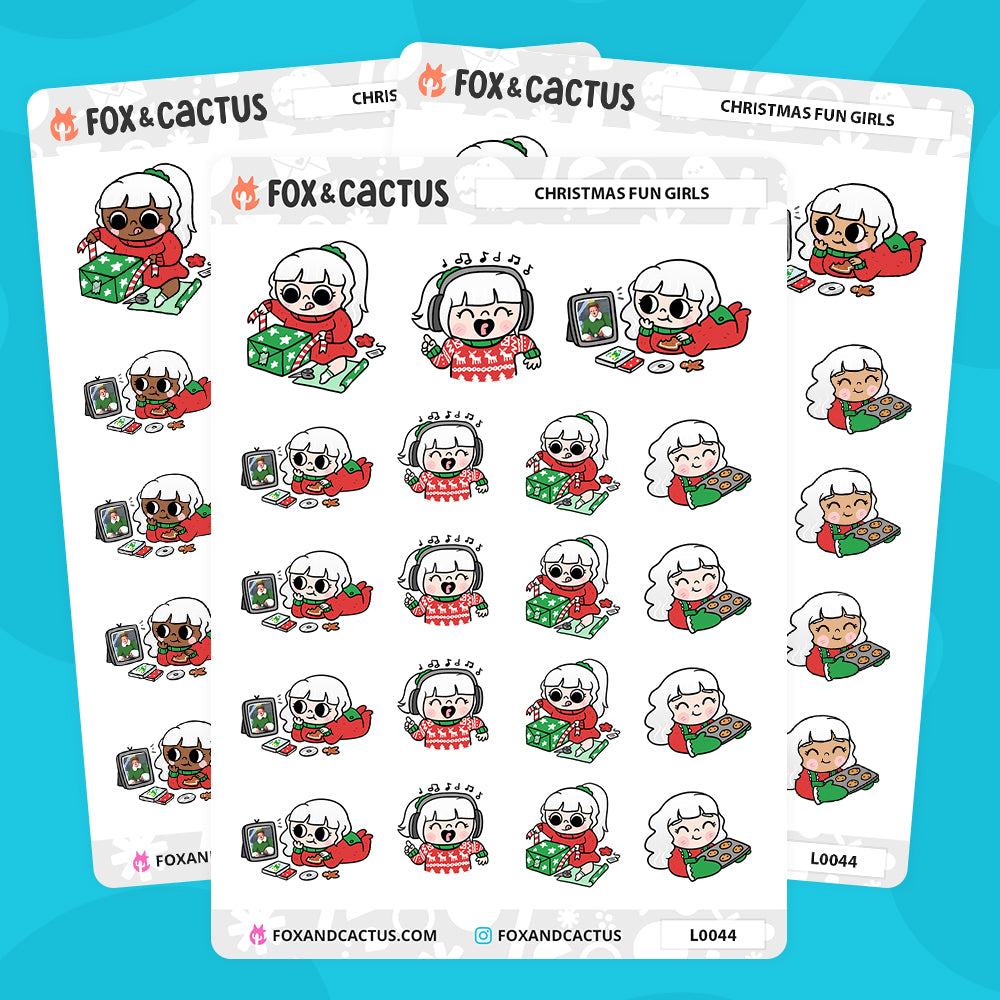 Christmas Fun Kawaii Girl Stickers by Fox and Cactus
