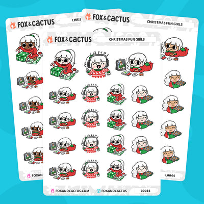 Christmas Fun Kawaii Girl Stickers by Fox and Cactus