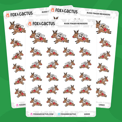 Rude Finger Reindeer Kawaii Girl Stickers by Fox and Cactus