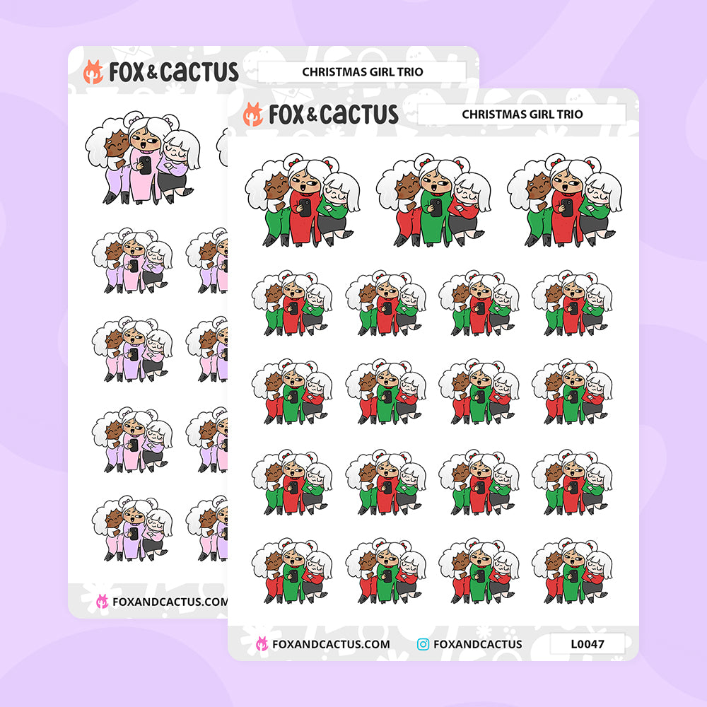 Christmas Girl Trio Stickers by Fox and Cactus