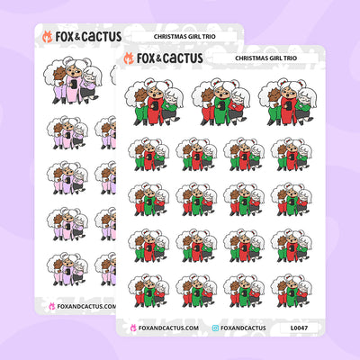 Christmas Girl Trio Stickers by Fox and Cactus