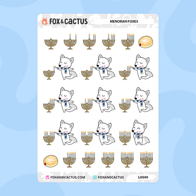 Menorah Fox Stickers by Fox and Cactus