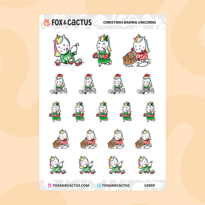 Christmas Baking Unicorn Stickers by Fox and Cactus