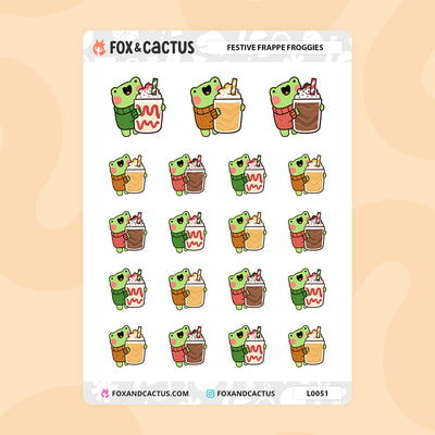 Festive Froggy Frappe Stickers by Fox and Cactus