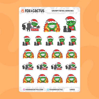 Grumpy Christmas Retail Cat Stickers by Fox and Cactus