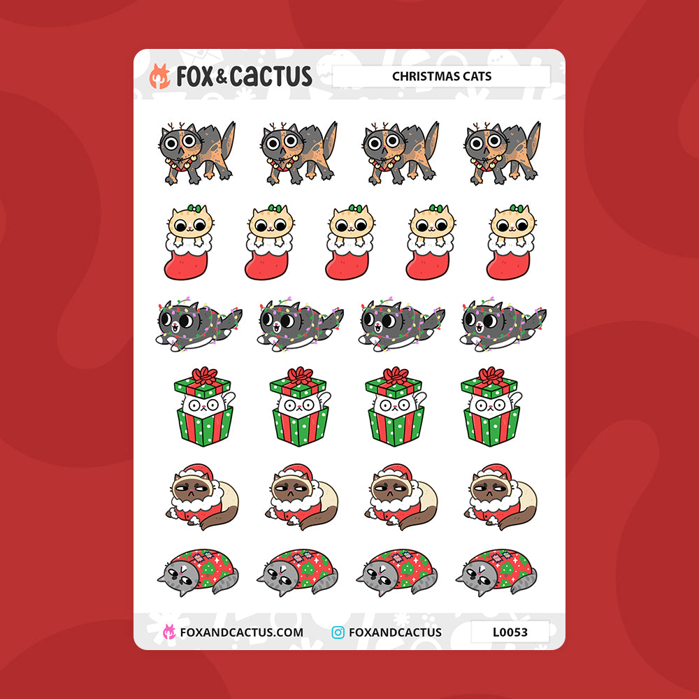 Christmas Cat Stickers by Fox and Cactus