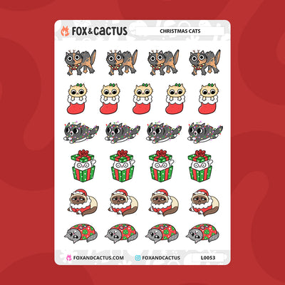 Christmas Cat Stickers by Fox and Cactus