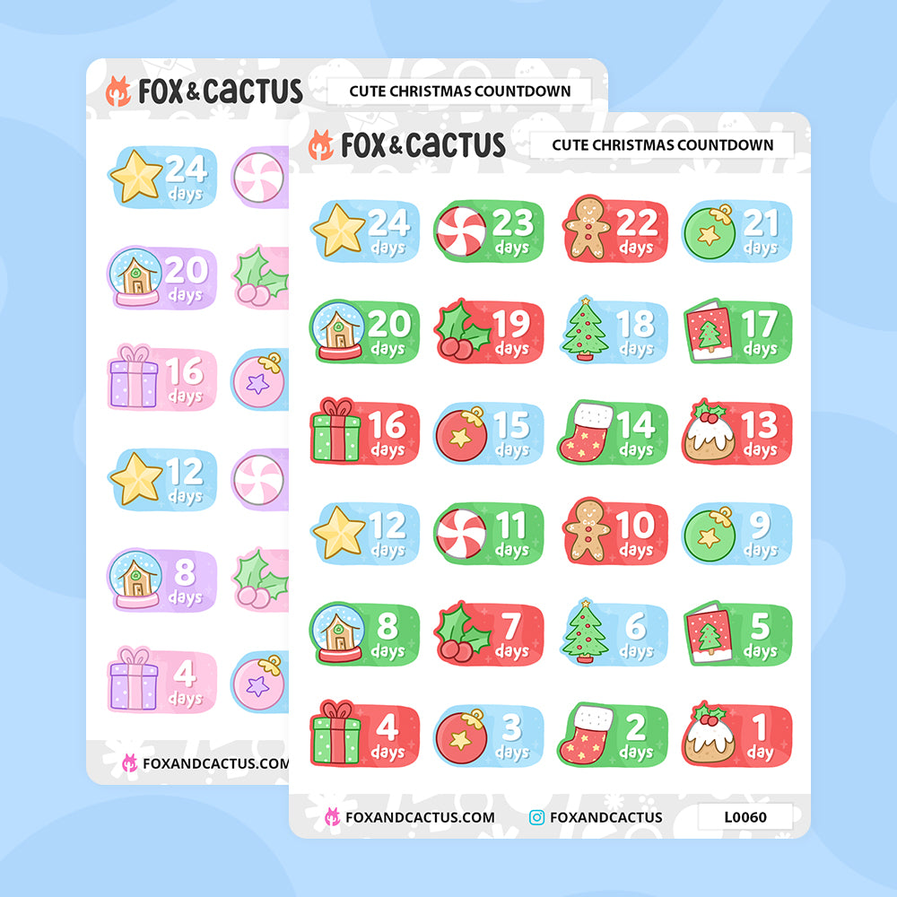 Cute Christmas Countdown Stickers by Fox and Cactus