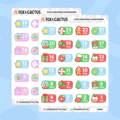 Cute Christmas Countdown Stickers by Fox and Cactus