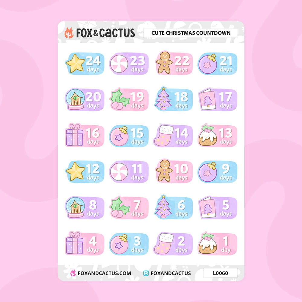 Cute Christmas Countdown Stickers by Fox and Cactus