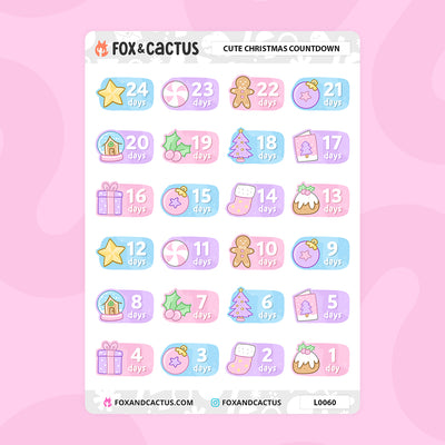 Cute Christmas Countdown Stickers by Fox and Cactus