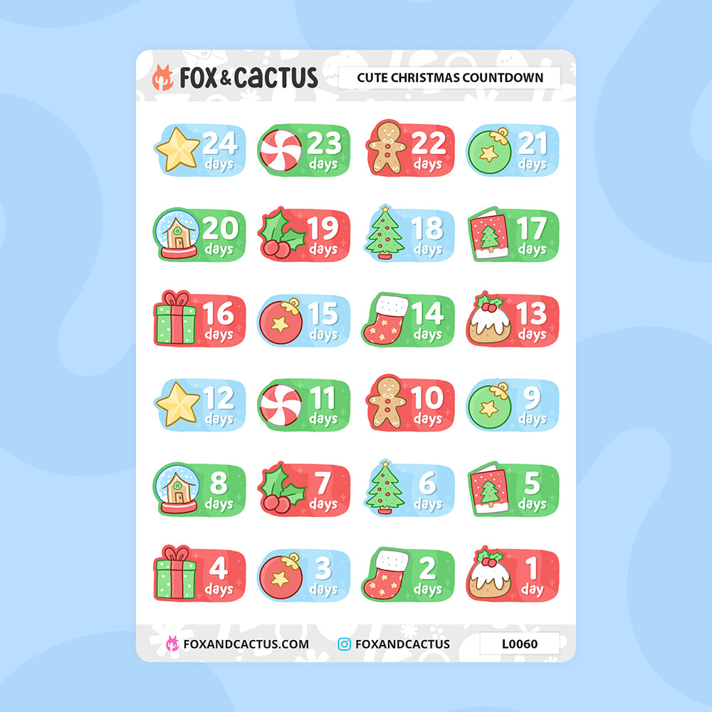 Cute Christmas Countdown Stickers by Fox and Cactus
