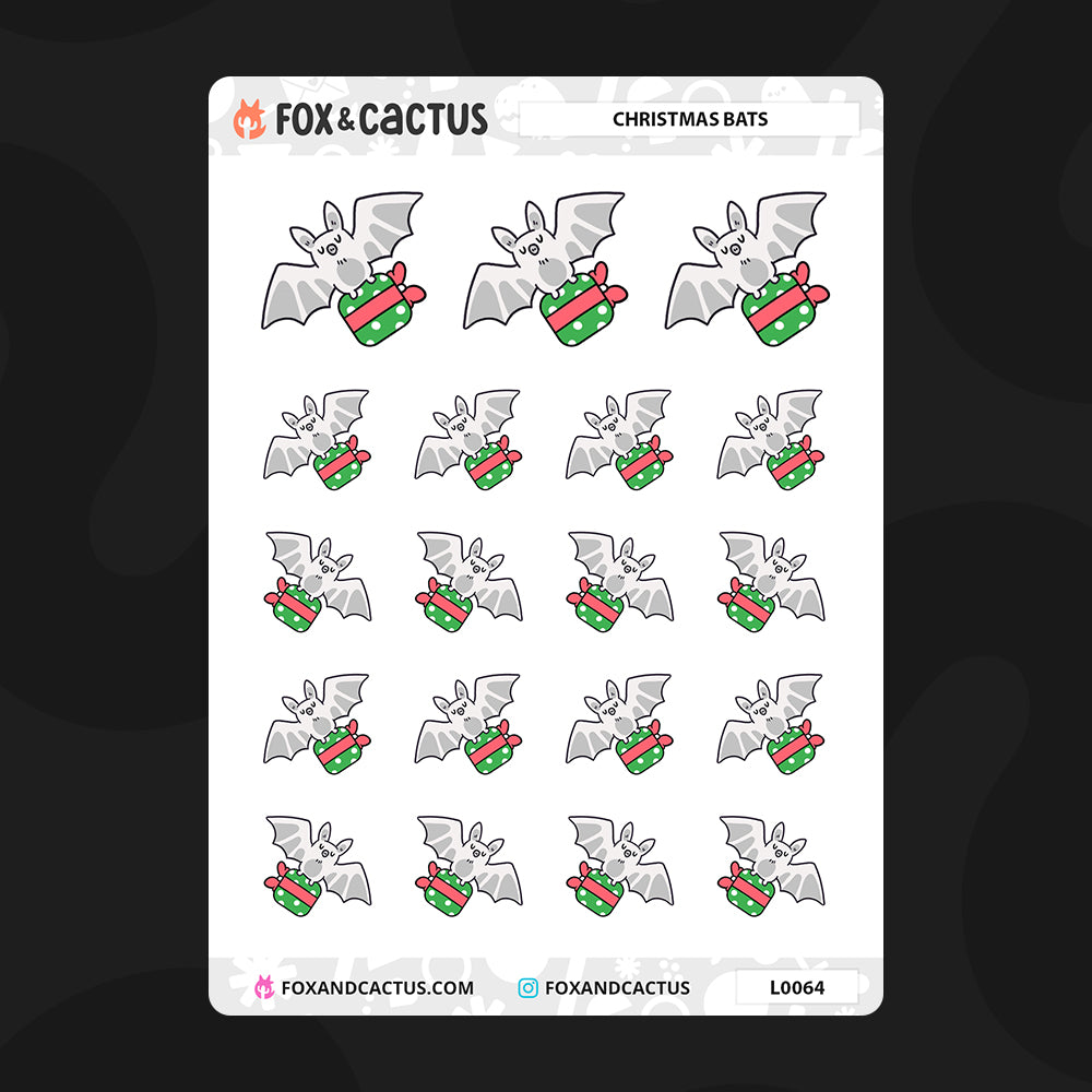 Christmas Gift Bats Stickers by Fox and Cactus
