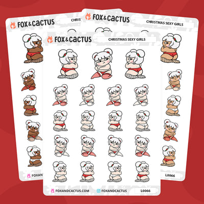 Sexy Christmas Kawaii Girl Stickers by Fox and Cactus