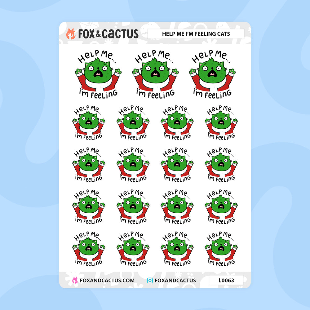 Help Me I'm Feeling Cat Stickers by Fox and Cactus