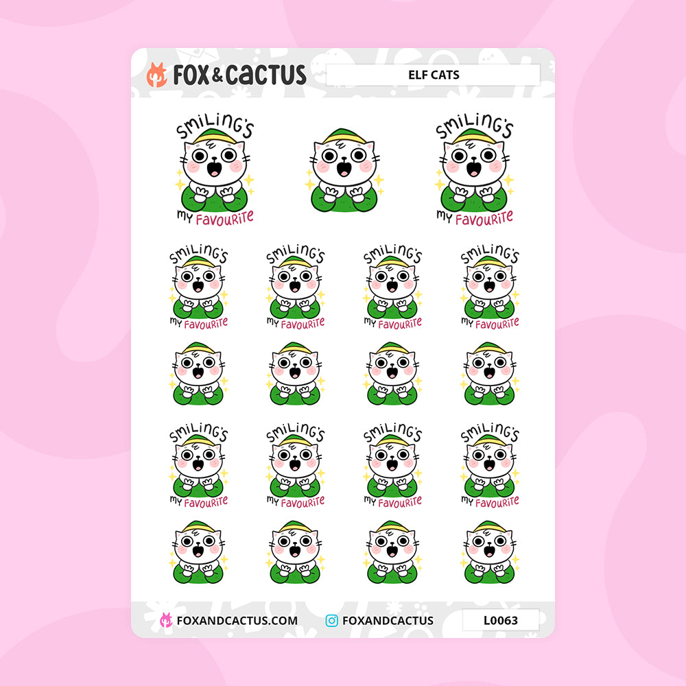 Smiling's My Favourite Cat Stickers by Fox and Cactus